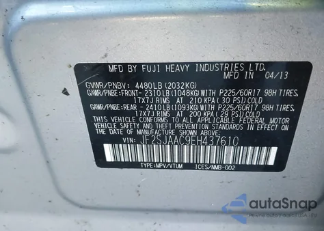 2014 Subaru Forester 2.5I из США, поврежденный, VIN JF2SJAAC9EH437610